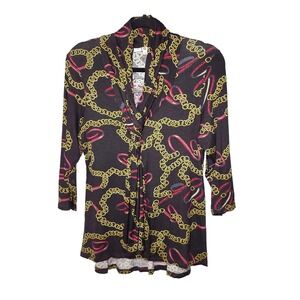 Paris 10 Viscose Soft Chain Link Print Top 3/4 Sleeve Drape Front Size Large